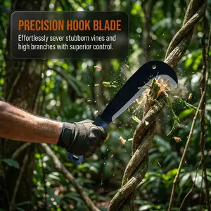 Multi-Functional Jungle Clearing Machete with Hook Blade – 20.5cm Manganese Steel Blade, Anti-Slip PP Handle, Rustproof Black Coating – Ideal for Bushcraft, Farming, and Yard Work!  Must-Have for Outdoor Adventures