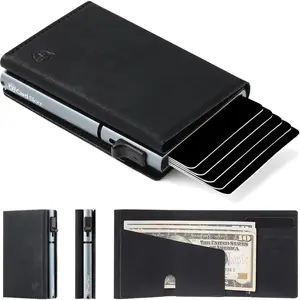Card Blocr Pop Up Wallet for Men - Slim Metal RFID Blocking Card Holder (4-6 Cards Ejector) - Minimalist  Front Pocket Wallet with Internal  + ID Storage