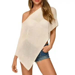 Fan Favorite Agerose Womens Sheer Poncho Top Lightweight Knit  Shrug Mesh Off The Shoulder Y2K Going Out Beach Swimsuit Coverup  