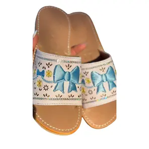 Coquette White & Blue Bow Mexican Sandals - Stylish Footwear for Mexican Culture with Unique Design Elements Summer Women