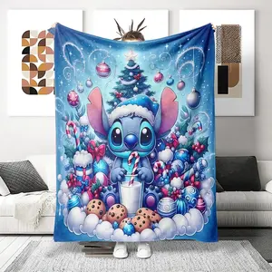 Christmas Stich Pattern Blue Blanket, Soft Flannel Digital Print, Warm and Comfortable, Home and Office Use, Christmas Gift