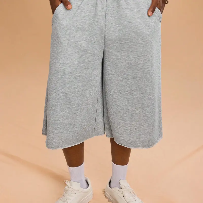 【100% Polyester】DealsForYouDays Sweat Shorts Hip Hop Solid Below Knee Loose Basketball Athletic Shorts with Pockets
