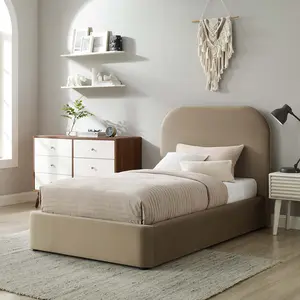 Modway Keynote Performance Velvet Curved Twin Platform Bed in Taupe