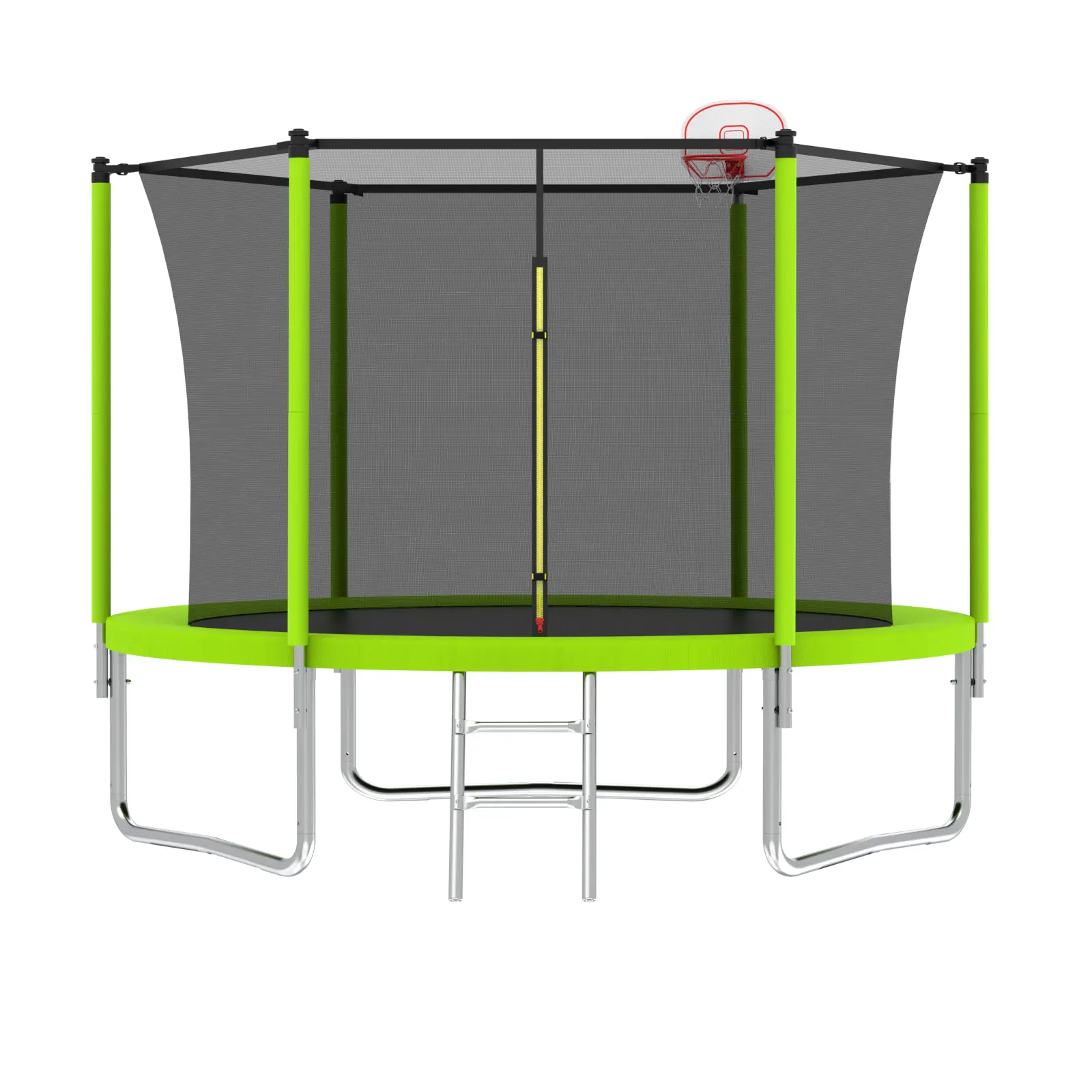 Fahuac 10FT Outdoor Trampoline for Kids, Heavy-Duty Galvanized Steel Frame with Safety Net Enclosure, Anti-Slip Ladder, Basketball Hoop & Pump Included, 240 LBS Strong Load Capacity, ASTM Certified, Jumping, 54 Springs, Astm F2225-15, 10-Foot