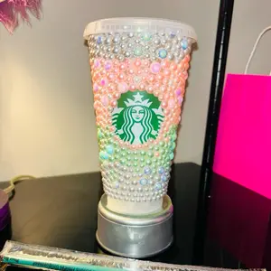 Tri Colored Pearl Starbucks Cup with Luxurious Beaded Design and Iconic Logo Drinkware Washable Reusable