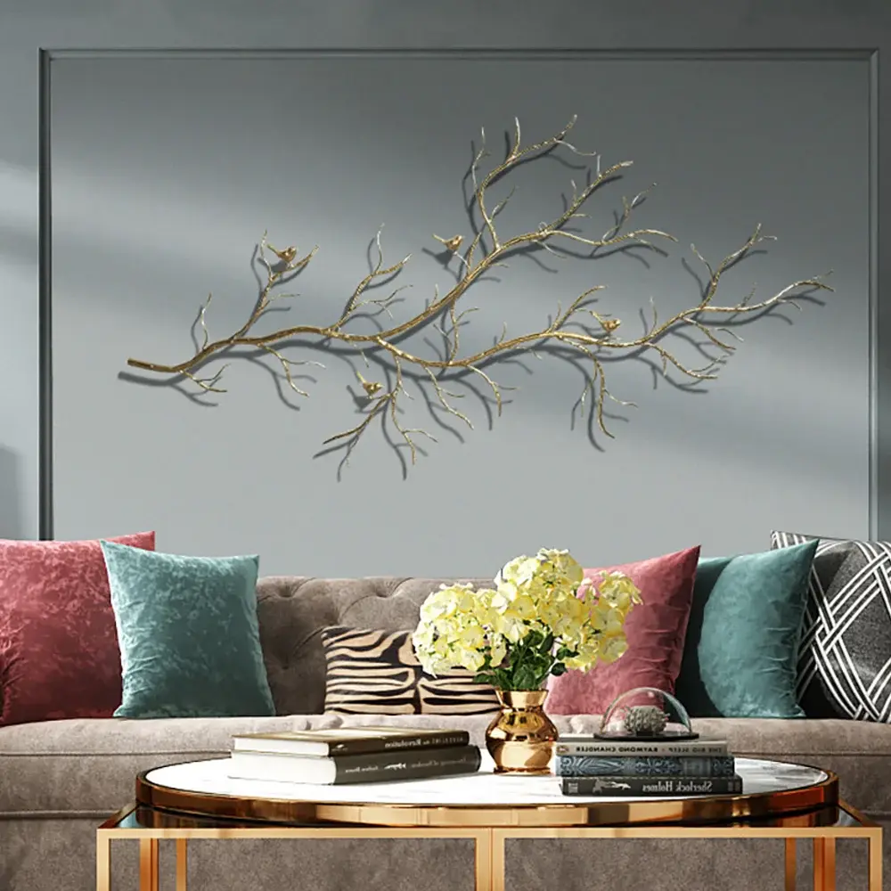 Homary Modern Luxury-Inspired Gold-Tone Animal-Shaped Artistic Metal Branch & Birds Hanging Wall Decor - Inspirational Wall Art, Gold Decor Ornaments for Living Room, Bedroom, Dining Room Home Supplies