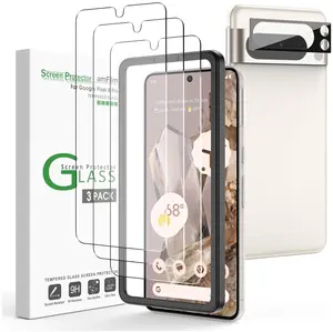 3+1 Pack for Google Pixel 8 Pro Screen Protector 6.7" Tempered Glass, Ultrasonic Fingerprint Compatible, with Easy Installation Frame, Anti Scratch, Bubbles-Free, Case Friendly
