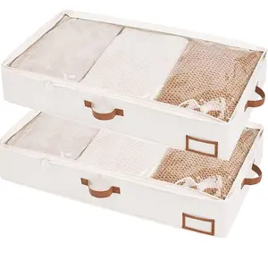 Queen Size Under Bed Storage Bag with Handle and Label Clip Under Bed Clothing Storage Sturdy Thickened Structure Storage