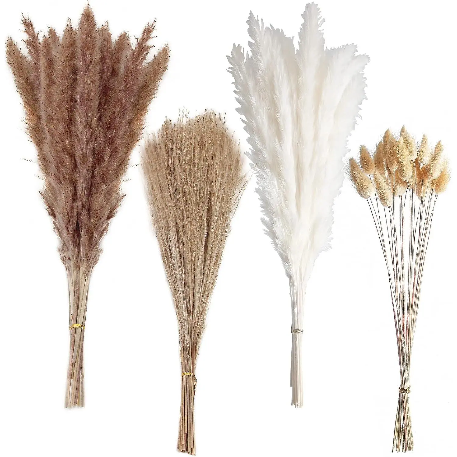 100 PCS Small Boho Pampas Grass, 17" Naturally Dried Pompas, Pampas Grass Decor for Wedding , Boho Party Decorations, Table Decor(Brown and White)