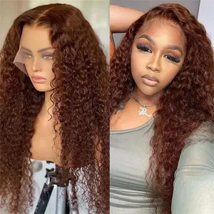 MYLOCKME 180% Density Chocolate Brown Deep Wave Wig Human Hair 13x4 13x6 Lace Front Wig 30 32 34 Inch Lace Frontal Wig For Women Water Wave Lace Front Wig