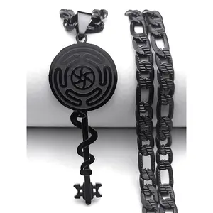 Creative Hekate Wheel Snake Key Design Pendant Necklace, Stainless Steel Chain Gothic Mystery Jewelry for Party, Daily Clothing Decor, Trendy All-match & Exquisite Jewelry for Birthday Gift