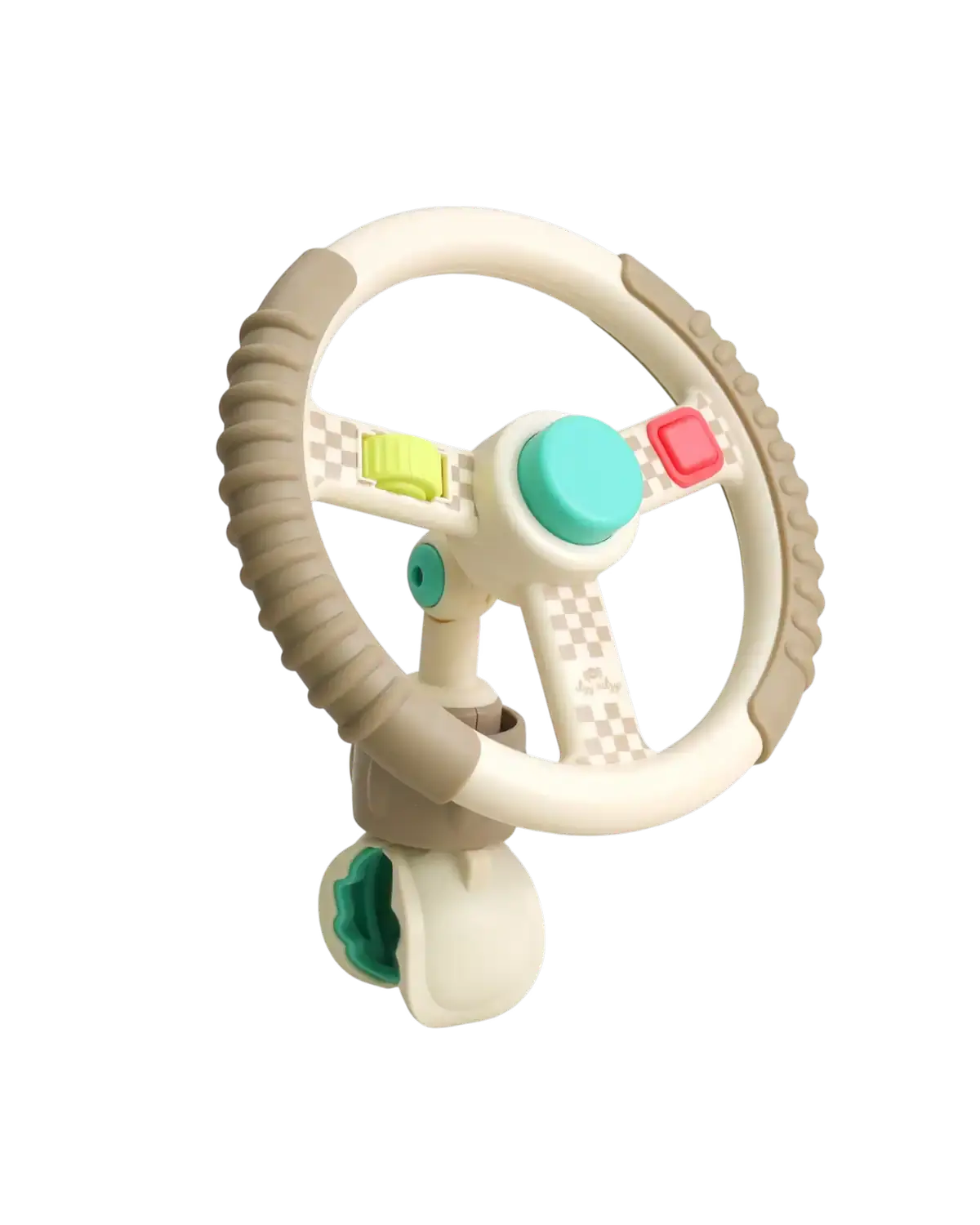 Bitzy Driver™ Baby Teething Relief Steering Wheel Toy - Portable Travel Item with Spinning Wheel, 3 Integrated Fidgets, Adjustable Clip for Most Strollers, Infant Sensory Play Baby Items
