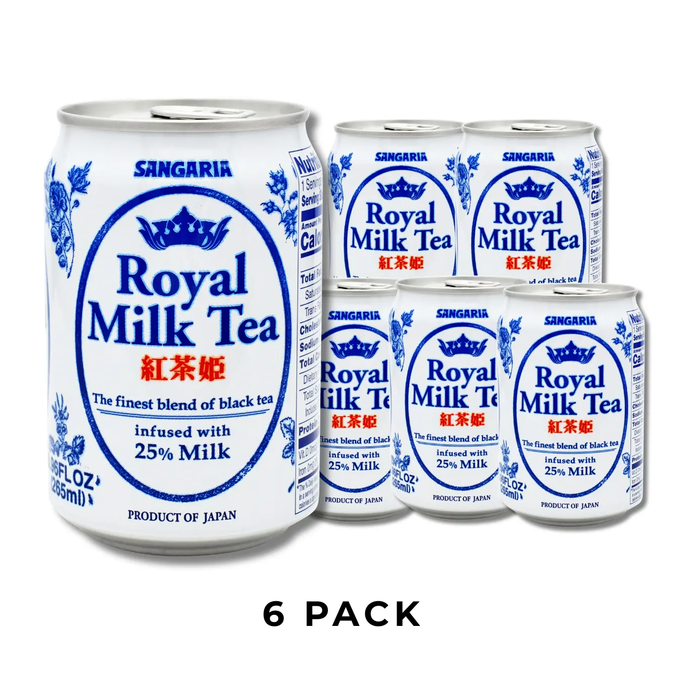 Sangaria Royal Milk Tea Beverage, 6-Pack Ready-to-Drink Japanese Style Premium Black Fermented Tea - 25% Creamy Milk Blend, Smooth & Aromatic, 8.96 oz Each, Dairy, Ready-To-Drink Fermented Tea