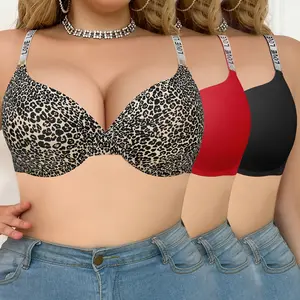 Mimilemon 3 PCS Plus Size Push-up Push Up Bras Sexy Love-Strap Leopard Print & Comfy Busty Fit for Women Comfortable Everyday Wear Valentine's Day perfect valentine Gift plus  size