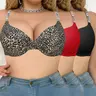 【SohoChic】Mimilemon 3 PCS Plus Size Push-up Bras for Women, Sexy Love-Strap Leopard Print, Comfy Busty Fit, Body Shaping, Casual All Seasons Wear, Valentine's Day Gift