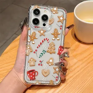 Transparent Christmas Gingerbread Man & Tree Tpu Shockproof Phone Case, Fits Apple & Samsung Models, Perfect Gift for Women & Girls