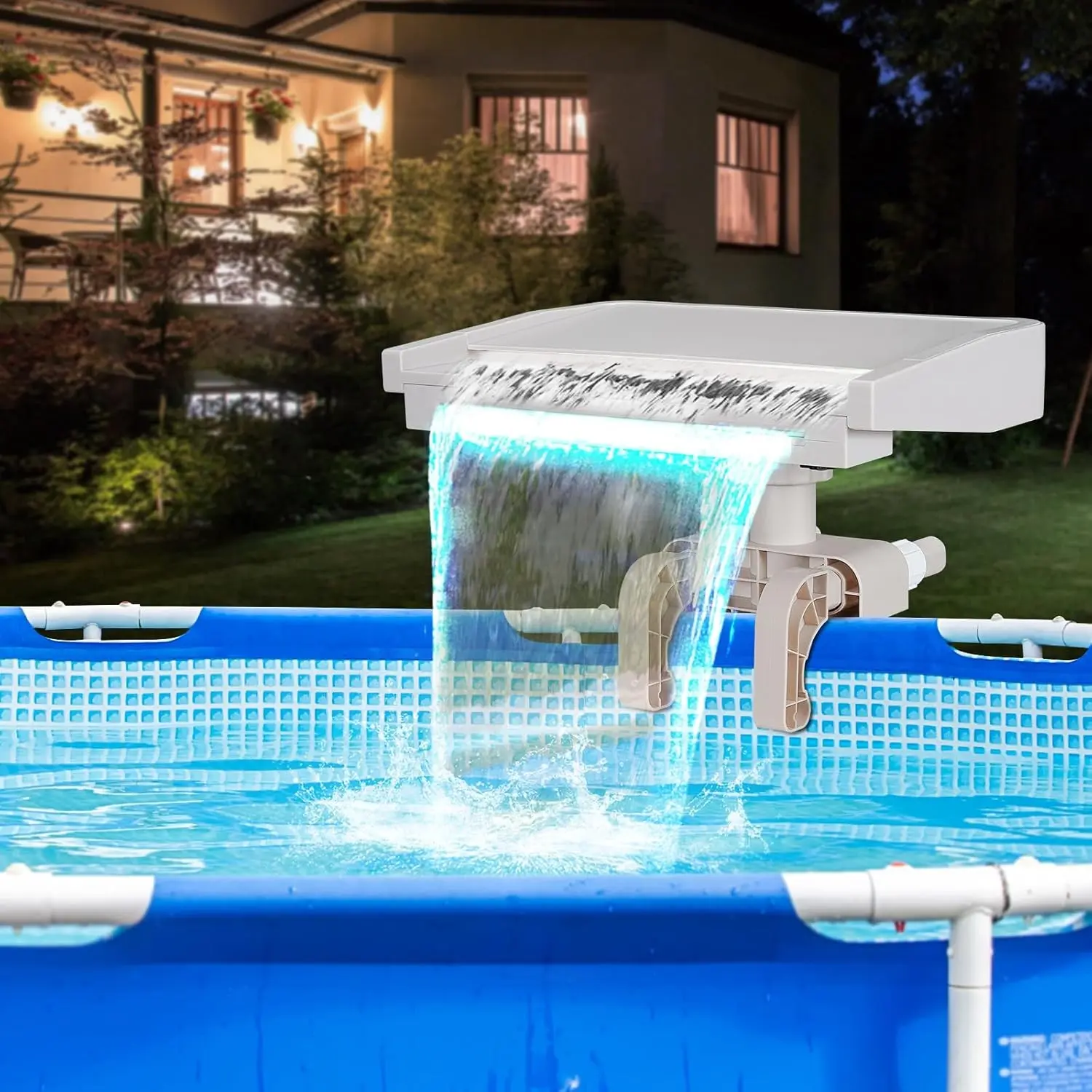 Pool Fountain Waterfall for Above Ground Pools, Relaxing Cascade Soothing Waterfall, Swimming Pool Attachment Accessories, Fits Various Frame Pools, Pool Fountain Lights, Fountain Outdoor, Garden Waterfall Fountains