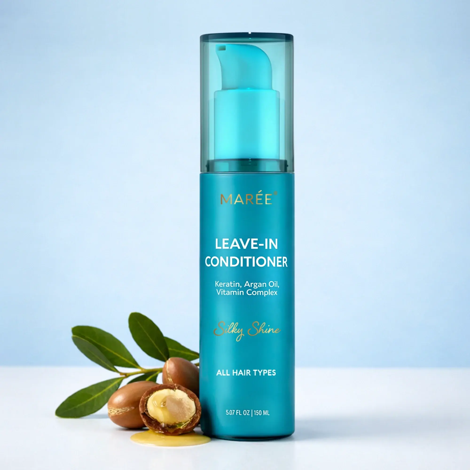 Leave-In Conditioner MARÉE – Keratin & Argan Oil Hair Treatment – Hydrates, Smooths & Detangles Dry, Damaged & Frizzy Hair – 5.07 fl oz Curly Hair Products Silky Conditioner
