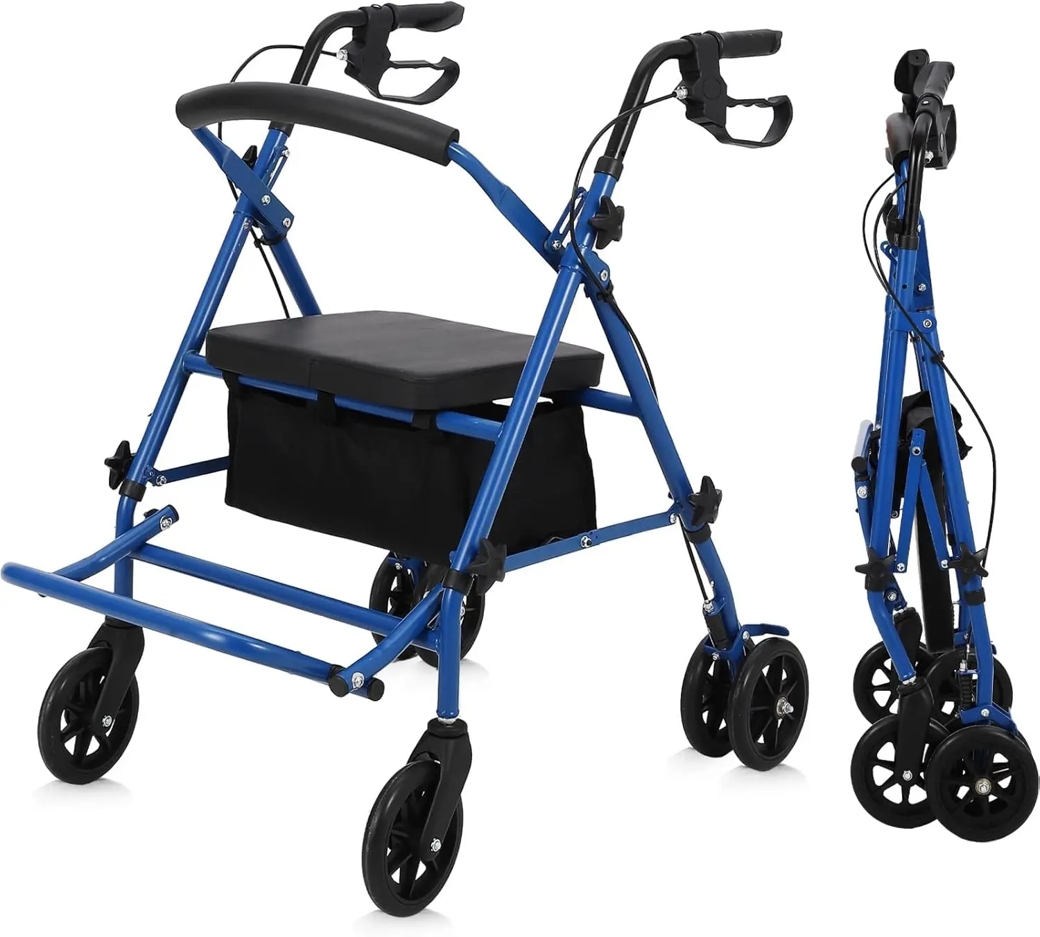 GARVEE All-Terrain 2-in-1 Rollator Walker and Transport Chair with Folding Design, 10-Inch Non-Pneumatic Wheels, Reversible Backrest, and Detachable Footrests for Enhanced Mobility and Comfort