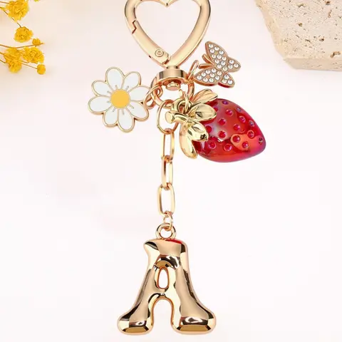 Mother's Day Gift Cute Letter Butterfly Strawberry Flower, Wallet Backpack Accessory for Women, Student Handbag Charm Car Key Chain, Keychain For Bags, Floral Pattern Keychain, Aesthetic Keychain, Alloy Keychain