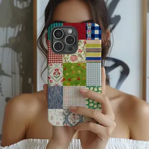 Vintage plaid patchwork case with quilted style, Patchwork Phone Case, Cottagecore Floral Gingham Retro Cover, gift for iPhone 17 Pro Max 17 Air 17Pro 16 15 14 13 12 11 Pro Max