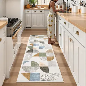 Boho Washable Runner Rug 2x6, Hallway Rugs Indoor Non Slip with Rubber Backing, Ultra-Thin Geometric Carpet for Bathroom Laundry Room Kitchen (Multi Color,2X6)