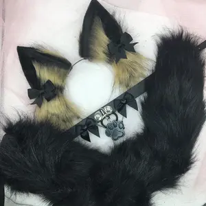 Brown black ear necklace Halloween costume kawaii