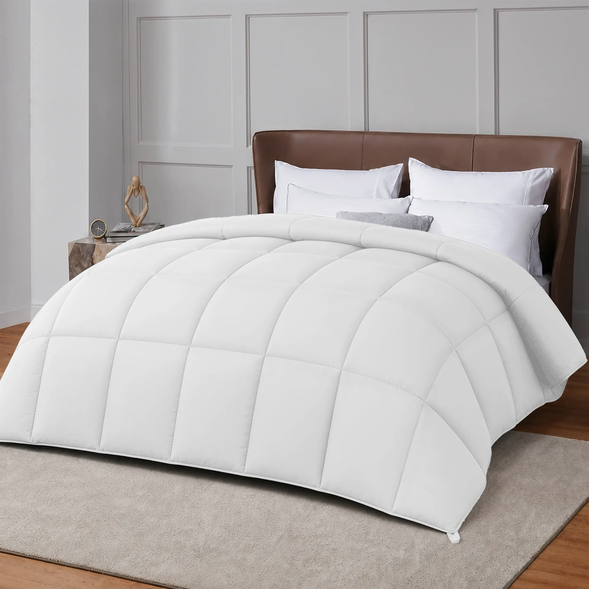 1-Piece Box Stitched Comforter - Lightweight & Breathable Fluffy Autumn Comforter - Ultra Soft Microfiber Duvet insert- Quilted, Soft,Cozy All-Season Down Alternative - Machine Washable