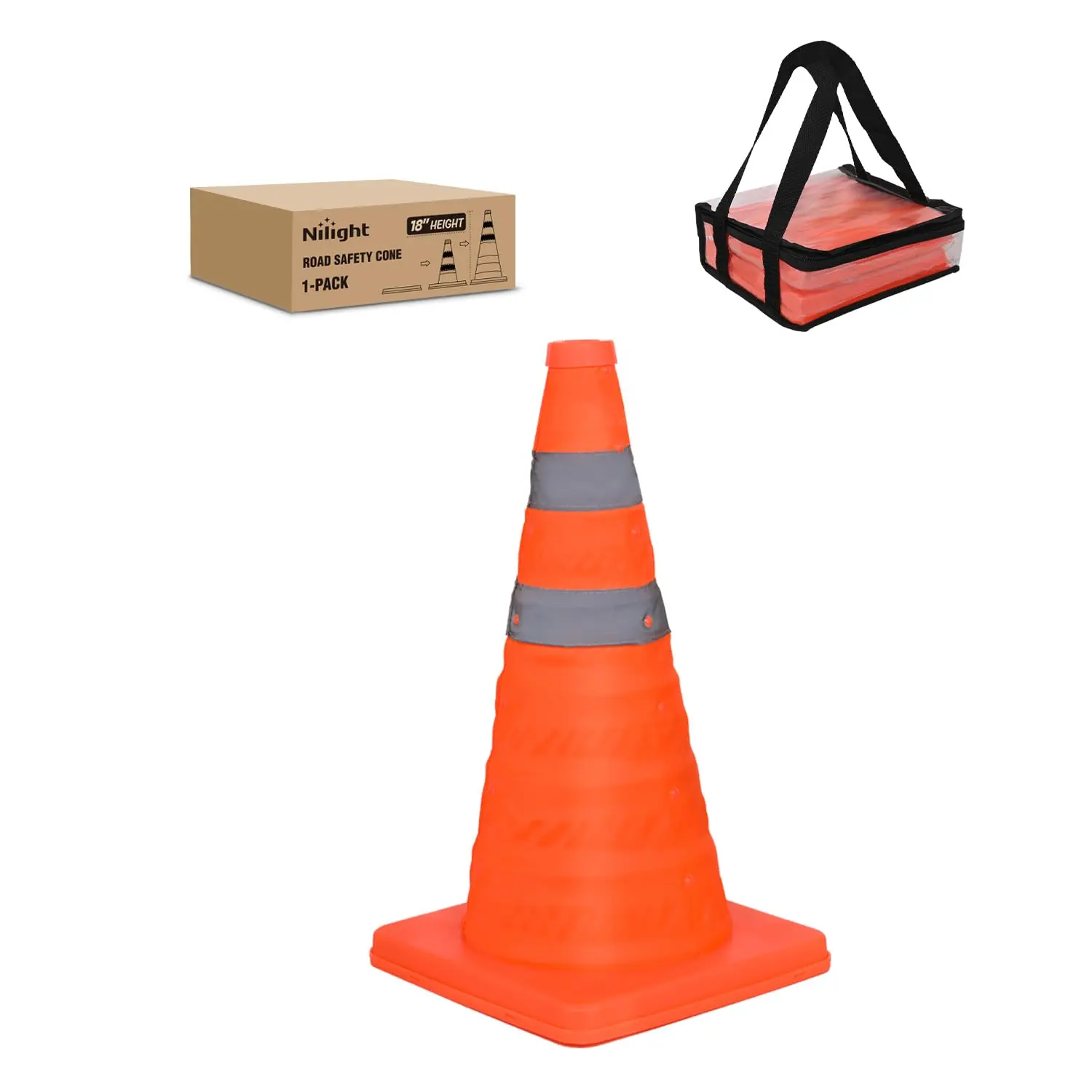 Nilight 18-Inch Collapsible Traffic Safety Cone - Bright Orange Cone with Reflective Collar for Roadside, Parking Use, Ideal Father's Day Gift, Cone Safety Cones