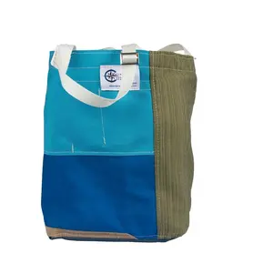 Large Style Open-Closure Web Strap Fabric Bag with Two Pockets