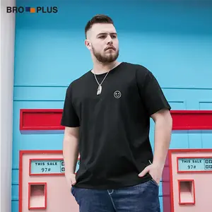 BRO PLUS Rainbow Smiley Cotton Large Size Short Sleeve Men's Loose Plus Size Fat T-shirt Menswear Top Tshirt Streetwear Casual Crewneck
