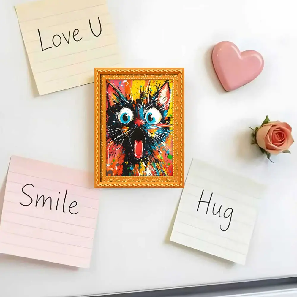 Funny Abstract Comic Scream Cat Refrigerator Decorating Magnet, Mini Photo Frame Shape, Small Creative Hanging Art, Wooden Craft, Home Decor, Funny Fridge Magnets