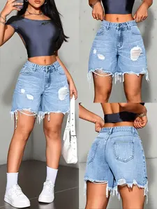 Women's Loose Fit Ripped Shorts, Vintage Washed Style, Casual Streetwear, Comfortable for Spring Summer Fall, Perfect for Work Party Commute