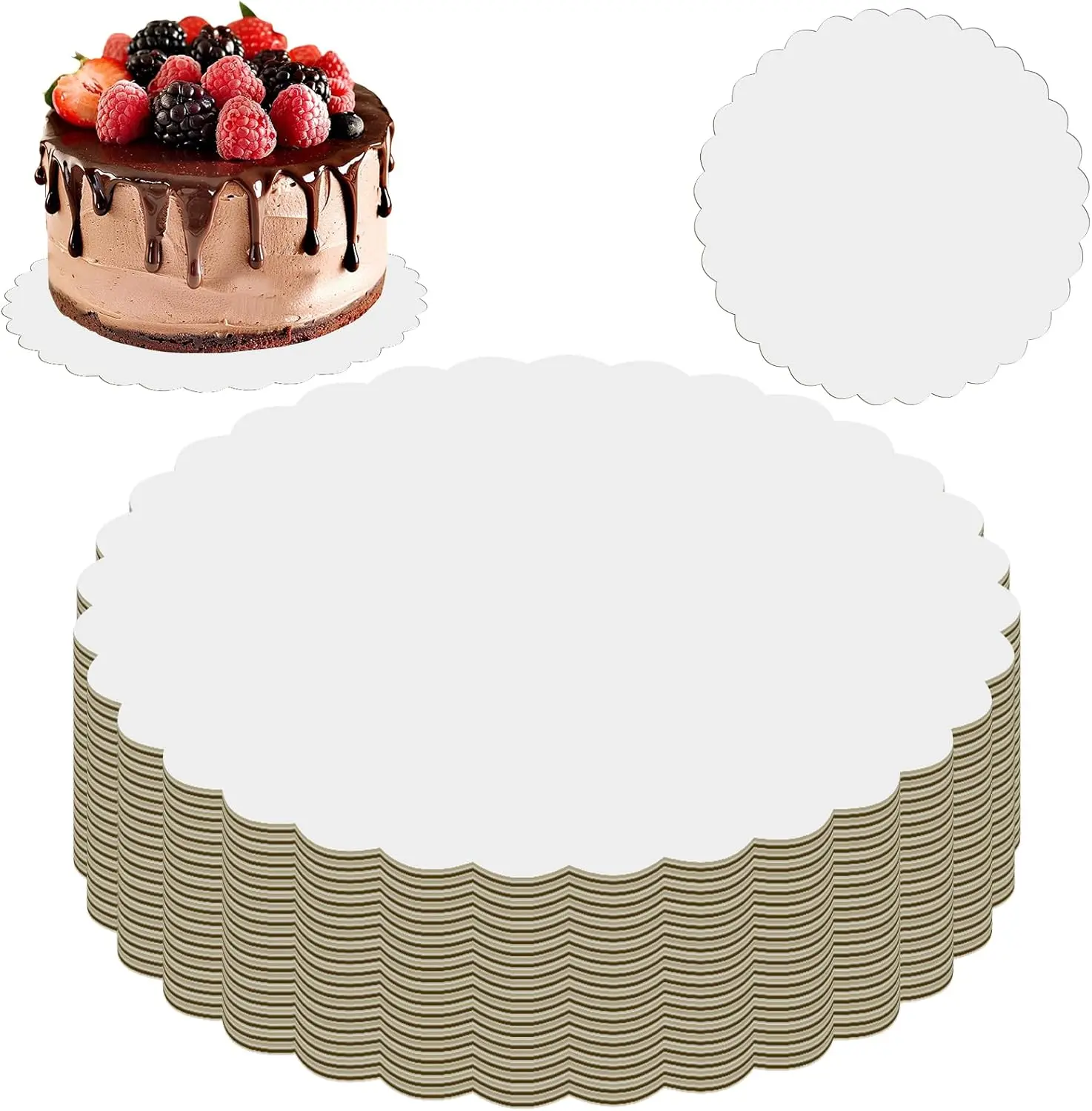 LitiVibecho 20pcs Sturdy Thick Disposable Wave-Shape Round Baking Cake Boards - Cardboard Base Plates, Disposable Tableware, Party Supply, Freezer Safe for Home Bakers, Wedding & Party Cake Decorations
