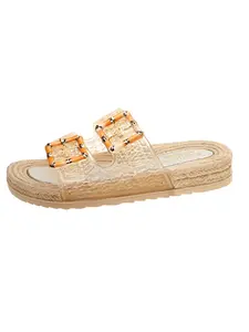 Elegant Water Drill Square Buckle Hemp Rope Sandals, Transparent Strap Design, Thick Bottom Height Increase, Summer Vacation Essential
