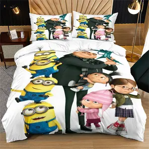 Minion printed pattern soft and durable bedding duvet cover set, including 1 duvet cover and 1 or 2 pillowcases, without a core or pillow, suitable for children or adults as gifts, modern style fashionable bedroom bed decoration
