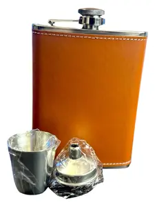 Premium Personalized Faux Leather  Flask Set Drinkware Stainless