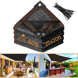 90% Black Shade Cloth- 20 x 20 FT Sunblock Garden Shade Cloth, Sun Shade Mesh Tarp with Reinforced Grommets for Greenhouse, Garden, Patio, Backyard, , Pergola, Chicken Coop
