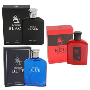 Trio Bundle of Double Black, Double Blue and Double  Red Eau de Toilette Natural Spray Cologne for Men 100ml/3.3fl.oz.