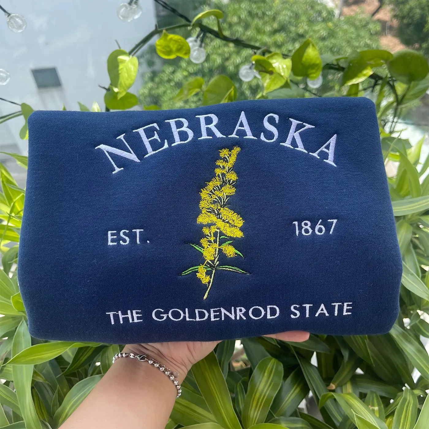 Embroidered Nebraska Goldenrod Sweatshirt, US State Flowers Crewneck, Nebraska 1867 Sweatshirt, Nebraska Gift