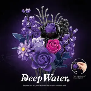 822PCS Purple Rose Gothic Bouquet Building Blocks Flowers Artificial Flowers Botanical Home Decor Valentines Mother's Day Gift