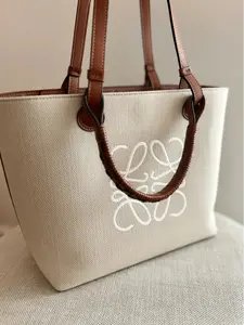 Pre-owned Loewe Leather & Canvas Shoulder Bags Small Anagram Canvas Tote Shoulder Bag