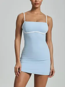 Women's Solid Sleeveless Sports Dress with Adjustable Straps & Free Matching Shorts Set, Professional Tennis Dress with Panty, Ladies Sportswear for Indoor Outdoor Wear, Tennis Athletic Dress