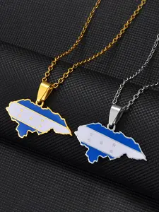 1pc Honduras Map Flag Pendant Necklaces for Women Stainless Steel Jewelry Honduran