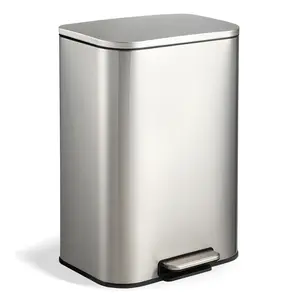 Garvee Fingerprint-Proof Stainless Steel Trash Can - Rectangular Soft-Close Step Bin with Removable Inner Bucket & Wide Pedal - Space-Saving for Kitchen, Home, Office, Bathroom - 13.2 & 5.3 Gallon, Black & Silver