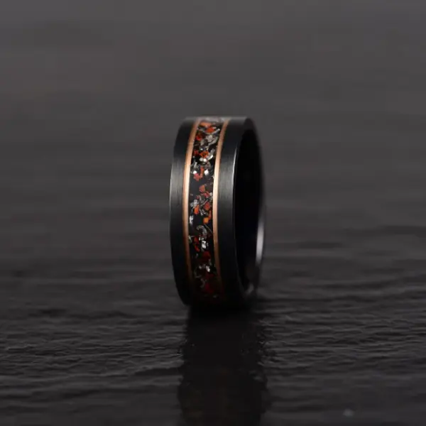 Smooth Rex - Dinosaur Bone and Meteorite Tungsten Men's Wedding Band 8MM
