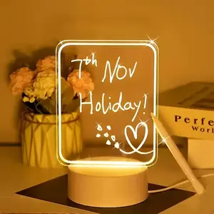 USB Powered LED Message Board Night Light, Reusable Acrylic Table Lamp with Erasable Pen, Warm Light Decorative Gift for Bedroom Office Use