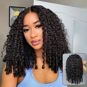 [Flash Sale] 20"(18"Same Price) Burmese Curly Wear Go Glueless 13x4 Lace Front Wigs Spiral Curl 180% Density Pull Go Wig Adjustable Cap Easy for Beginners Full Volume & Natural Edges Boho Human Drawstring Wig Natural Color