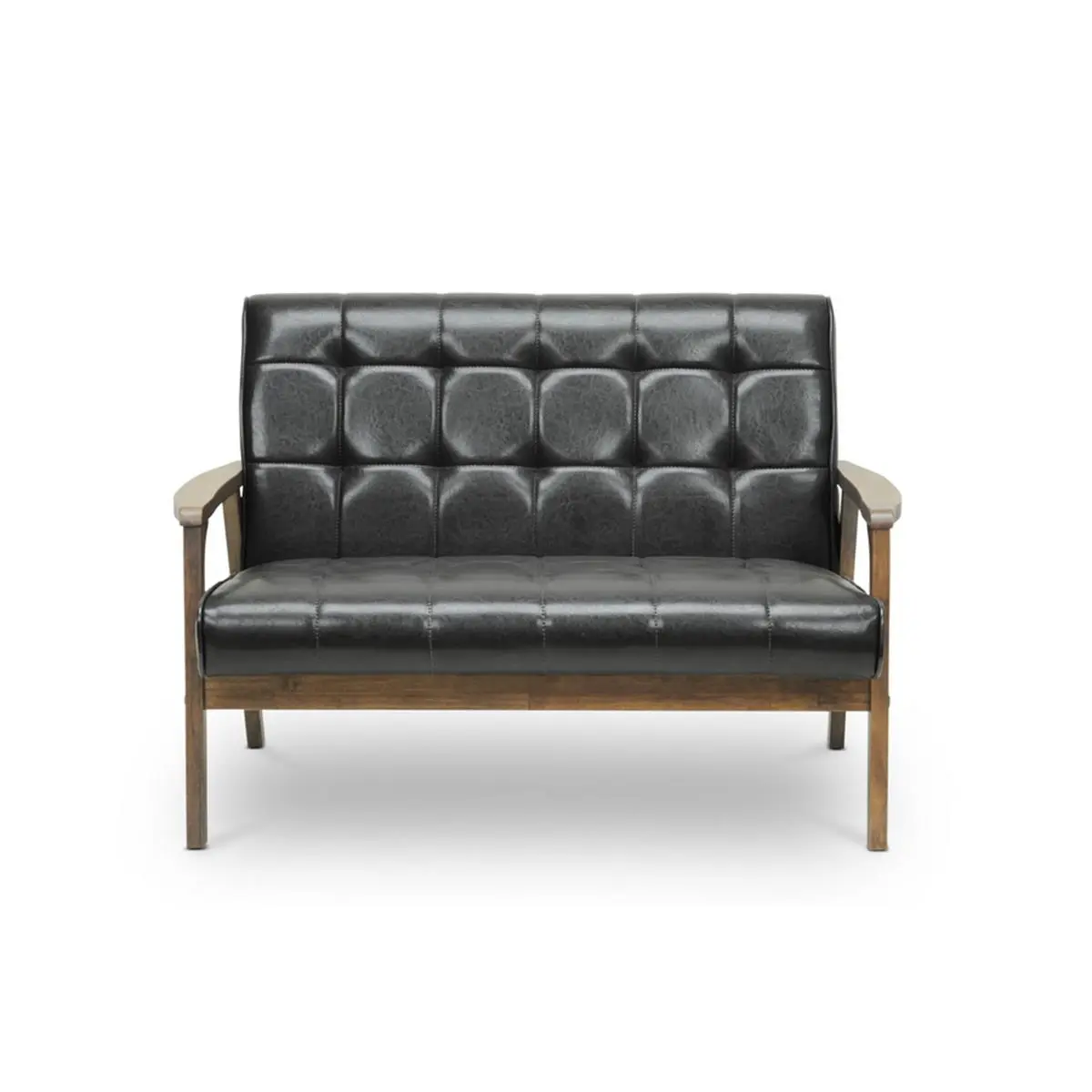 212 MAIN Mid-Century Grid Tufting Loveseat - Baxton Studio TOGO LS-109-541 Brown Indoor Sofa, Simple Leather Seated Living Room Furniture, 2-Seat Fixed-Arm, Assembly Required, 30.63x44.63x27in
