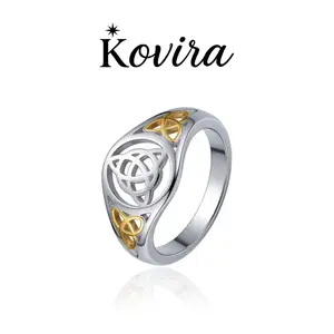 Kovira S925 Sterling Silver Minimalist Two-Tone Celtic Trinity Knot Ring for Women Everyday Wear Bestie Gift Self Care